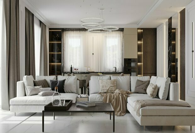 Визуализация интерьера гостиной в современном стиле