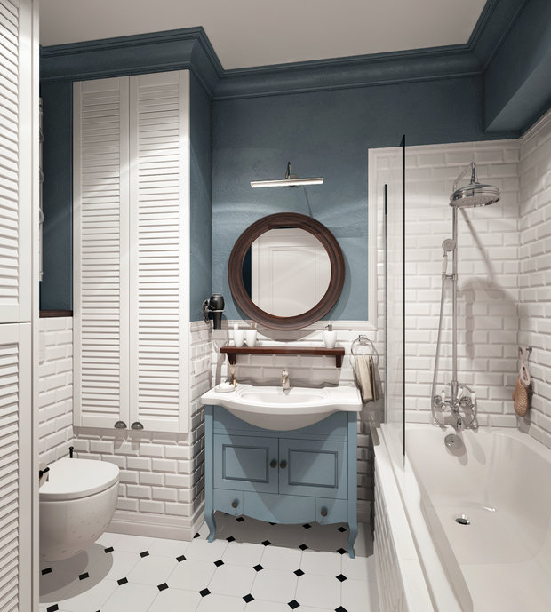 Фотография: Ванная в стиле Прованс и Кантри, Квартира, Проект недели, Москва, Сталинка, Кирпичный дом, 1 комната, 2 комнаты, до 40 метров, Анна Лубкова – фото на INMYROOM