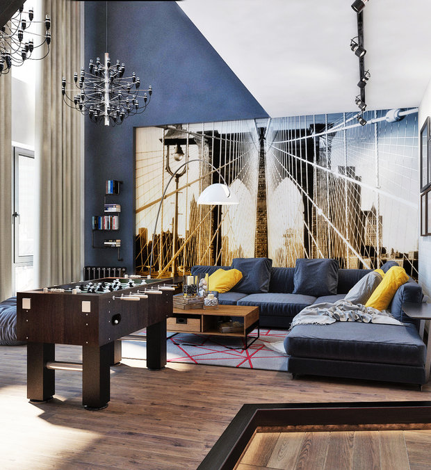 Фото из портфолио Гостиная в 2-этажных апартаментах в Москве – фотографии дизайна интерьеров на INMYROOM