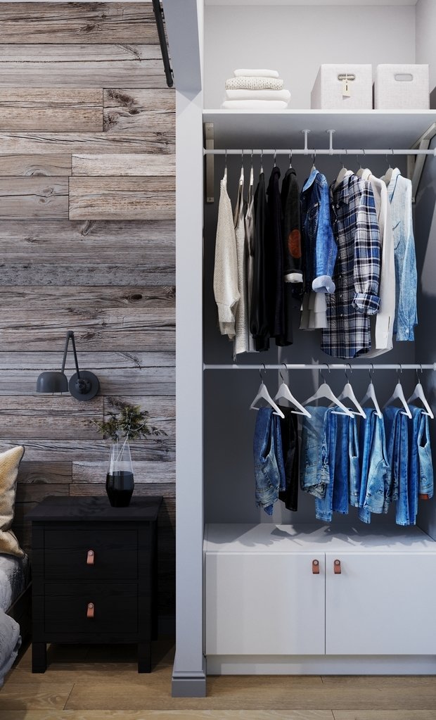 Фотография: Гардеробная в стиле Современный, Кухня и столовая, Прихожая, Гостиная, Спальня, Лофт, Скандинавский, Квартира, Проект дня, Серый, 2 комнаты, до 40 метров, Студия 20:18 – фото на INMYROOM