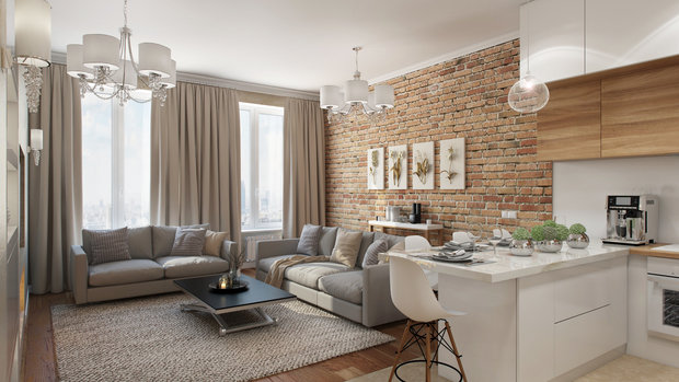 Фотография: Гостиная в стиле Скандинавский, Современный, Квартира, Проект недели, Санкт-Петербург, новостройка, Дарья Пикова, Монолитный дом, 4 и больше, Более 90 метров – фото на INMYROOM