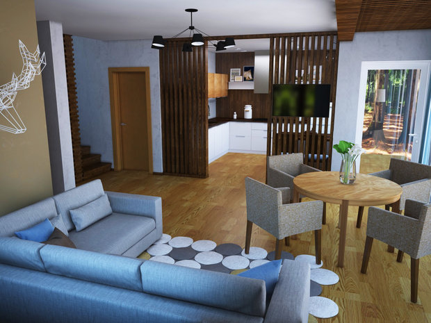 Фотография: Гостиная в стиле Современный, Прованс и Кантри, Дом, Проект недели, Дача, Дом и дача, Ленинградская область, Ольга Левская, каркасный дом – фото на INMYROOM