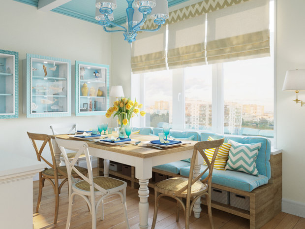 Фотография: Кухня и столовая в стиле Прованс и Кантри, Квартира, Планировки, Аксессуары, Декор, Мебель и свет, Белый, Проект дня, Зеленый, Синий, Голубой, ИКЕА, Московская область, Студия 3.14, Надежда Каппер, 3 комнаты, 60-90 метров, Монолитно-кирпичный, Сантехника, Люберцы – фото на INMYROOM