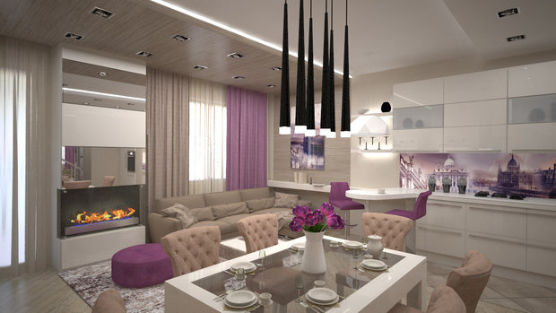 Фото из портфолио Нежное Aр-деко. Кухня-гостиная в таунхаусе – фотографии дизайна интерьеров на INMYROOM