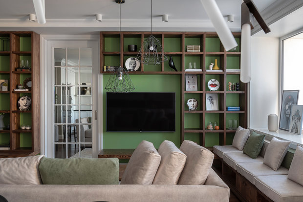 Фотография: Гостиная в стиле Современный, Квартира, Проект недели, 3 комнаты, Более 90 метров, Владивосток, Елена Теплова – фото на INMYROOM