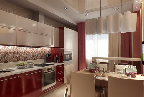 Кухня-столовая в однокомнатной квартире, современный стиль