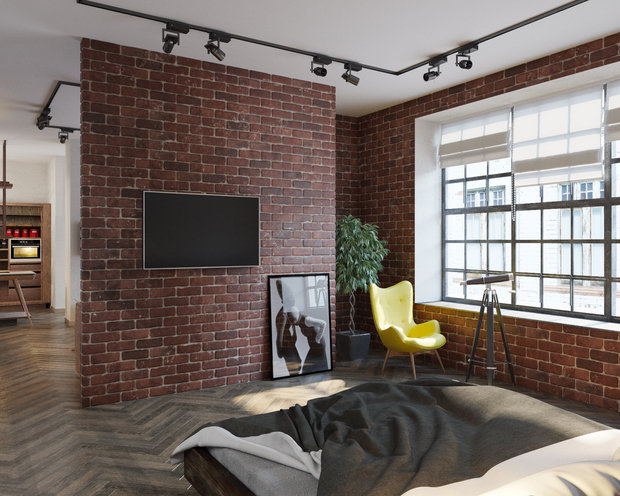 Фотография: Спальня в стиле Лофт, Квартира, Студия, Проект недели, Москва, новостройка, Оксана Цымбалова, Монолитный дом, Более 90 метров – фото на INMYROOM