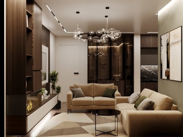 Фото из портфолио Дизайн-проект квартиры с объединенной кухней-гостиной – фотографии дизайна интерьеров на INMYROOM