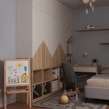 Визуализация интерьера детской в скандинавском стиле с элементами джапанди