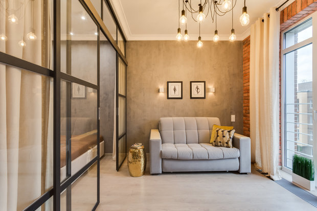 Фотография: Гостиная в стиле Лофт, Квартира, Проект дня, Химки, Вера Николаенко, Монолитный дом, 1 комната, 40-60 метров, ЖК «Мишино» – фото на INMYROOM