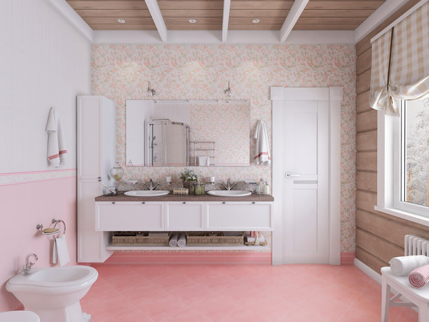 Визуализация интерьера ванной комнаты в стиле Прованс и Кантри