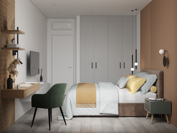 Шкаф в спальне встроенный, для него специально спроектировали нишу.