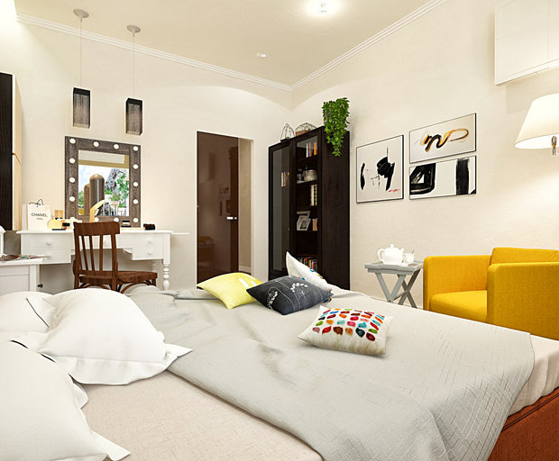 Фотография: Спальня в стиле Скандинавский, Современный, Эклектика, Квартира, Проект недели, ИКЕА, двушка, Benjamin Moore, Московская область, Little Greenе, Татьяна Безверхая, мебель из ИКЕА – фото на INMYROOM