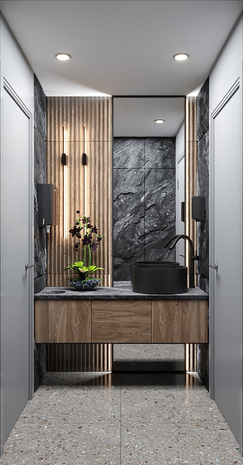 Визуализация интерьера ванной комнаты в стиле минимализм