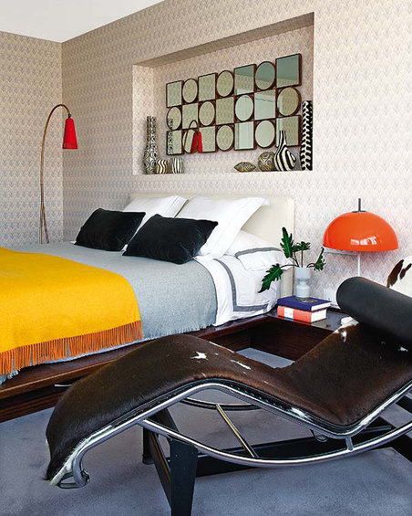 Фотография: Спальня в стиле Современный, Квартира, Цвет в интерьере, Дома и квартиры, Желтый, Бирюзовый – фото на INMYROOM