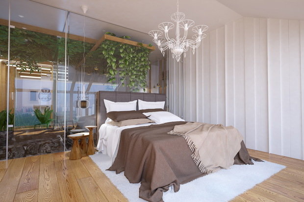 Фотография: Спальня в стиле Минимализм, Эко, Эклектика, Квартира, Россия, Планировки, Белый, Проект недели, Зеленый, Бежевый, Коричневый, Санкт-Петербург, растения в интерьере, Тотьяна Шевченко, Светлана Гаврилова, экостиль в интерьере, eco-friendly интерьер, квартира в экостиле, фитоблоки в интерьере, живые растения в интерьере – фото на INMYROOM