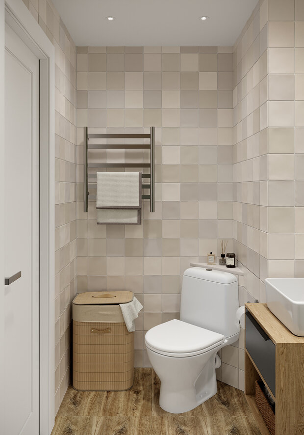 Фотография: Ванная в стиле Современный, Скандинавский, Проект дня, Москва, Ирина Собыленская, Хрущевка, Кирпичный дом, 2 комнаты, до 40 метров, современный с элементами лофта и эко – фото на INMYROOM