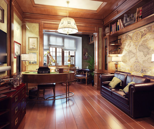 Фотография: Кабинет в стиле Классический, Декор интерьера, Часы, Декор дома, Ткани, Галерея Арбен, Морской, Лампы – фото на INMYROOM