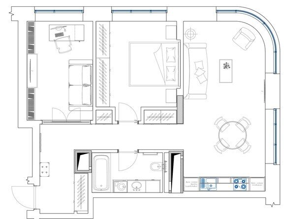 Фотография: Планировки в стиле , Квартира, Проект дня, Москва, 2 комнаты, 60-90 метров, современный с элементами классики и роскоши – фото на INMYROOM