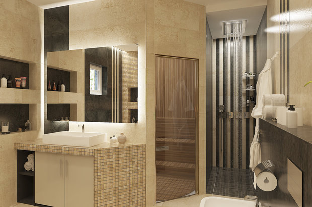 Визуализация интерьера ванной комнаты в современном стиле