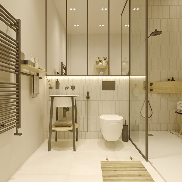 Фотография: Ванная в стиле Скандинавский, Минимализм, Квартира, Белый, Проект недели, Бежевый, 3 комнаты, Более 90 метров, ПРЕМИЯ INMYROOM, Валентина Лабодина – фото на INMYROOM