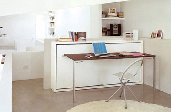 Фотография: Кабинет в стиле Минимализм, Декор интерьера, Малогабаритная квартира, Мебель и свет, Мебель-трансформер – фото на INMYROOM