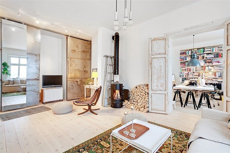 Фотография: Гостиная в стиле Скандинавский, Современный, Декор интерьера, Квартира, Цвет в интерьере, Дома и квартиры, Белый, Индустриальный – фото на INMYROOM