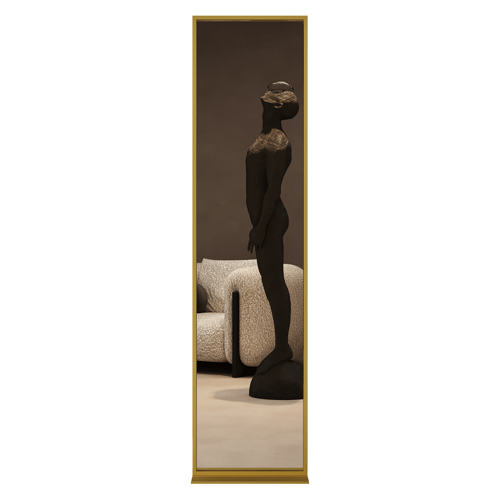 Напольное одностороннее зеркало Zeliso-I в металлической раме золотого цвета