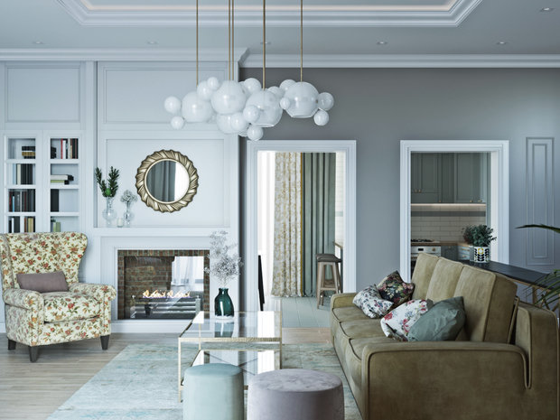 Фотография: Гостиная в стиле Классический, Современный, Проект недели, Московская область, Таунхаус, 4 и больше, Более 90 метров, Маргарита Зенова, Мария Ничипоренко – фото на INMYROOM