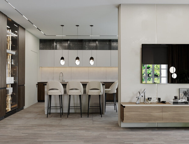 Визуализация интерьера кухни в стиле минимализм