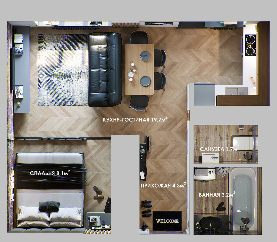 Фотография: Планировки в стиле , Кухня и столовая, Ванная, Гостиная, Спальня, Квартира, Студия, Проект недели, Серый, Коричневый, до 40 метров, ПРЕМИЯ INMYROOM – фото на INMYROOM Фотография: Планировки в стиле , Кухня и столовая, Ванная, Гостиная, Спальня, Квартира, Студия, Проект недели, Серый, Коричневый, до 40 метров, ПРЕМИЯ INMYROOM – фото на INMYROOM