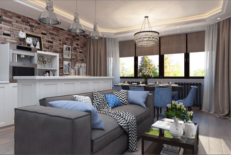 Семейная гостиная-столовая