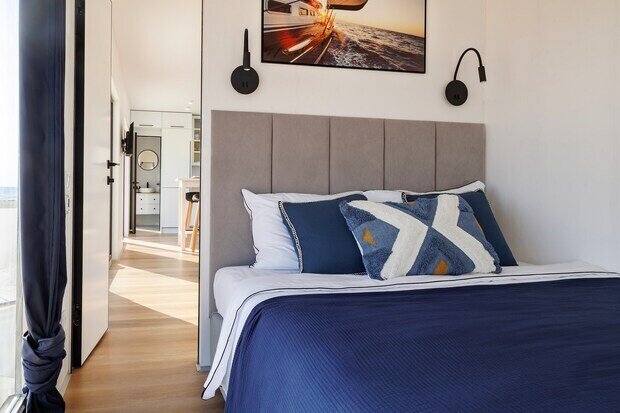 Фотография: Спальня в стиле Современный, Минимализм, Малогабаритная квартира, Дом, Проект дня, Дом и дача, Краснодар, 2 комнаты, до 40 метров, современный с элементами минимализма и скандинавского стиля, Мария Шишова – фото на INMYROOM