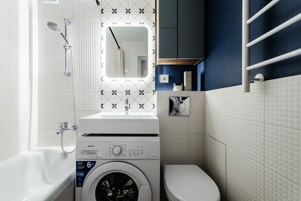 Фотография: Ванная в стиле Скандинавский, Современный, Малогабаритная квартира, Квартира, Проект дня, Сталинка, 2 комнаты, до 40 метров – фото на INMYROOM