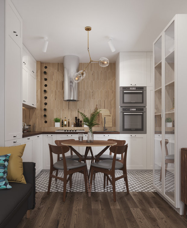 Фотография: Кухня и столовая в стиле Скандинавский, Квартира, Проект недели, Москва, Юлия Чернова, Монолитный дом, 2 комнаты, 40-60 метров, Алина Ануфриева, ЖК «Маршала Захарова» – фото на INMYROOM