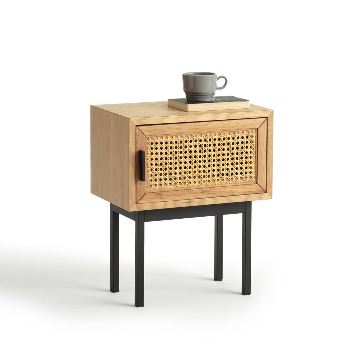 Тумба с дверцей из плетеного ротанга Waska бежевого цвета