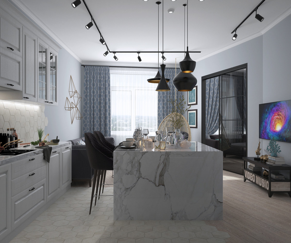 Фотография: Кухня и столовая в стиле Лофт, Современный, Квартира, Проект недели, Москва, Монолитный дом, 3 комнаты, 60-90 метров, ЖК «Невский», Инна Азорская – фото на INMYROOM Фотография: Кухня и столовая в стиле Лофт, Современный, Квартира, Проект недели, Москва, Монолитный дом, 3 комнаты, 60-90 метров, ЖК «Невский», Инна Азорская – фото на INMYROOM