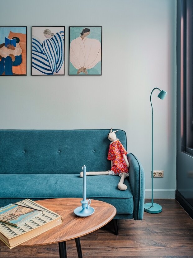 Фотография: Гостиная в стиле Скандинавский, Современный, Винтажный, Квартира, Проект недели, Москва, 2 комнаты, 40-60 метров, Евгения Стефанович – фото на INMYROOM