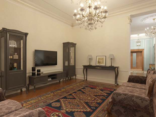 Визуализация интерьера гостиной в классическом стиле