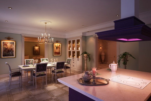 Фото из портфолио Гостиная-кухня и столовая в классике. – фотографии дизайна интерьеров на INMYROOM