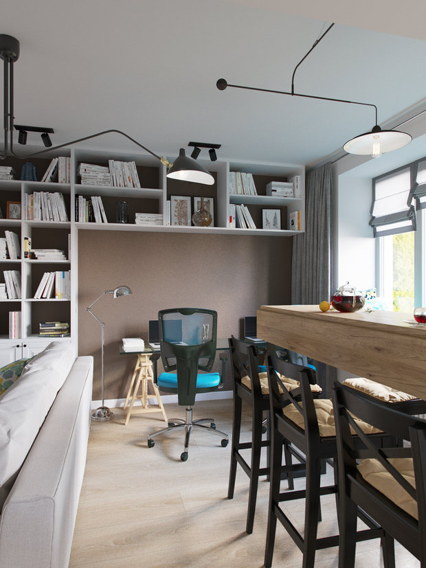 Фотография: Кабинет в стиле Скандинавский, Квартира, Проект недели, Москва, Никита Зуб, Блочный дом, 3 комнаты, Дизайн-студия «Цуккини», 60-90 метров – фото на INMYROOM