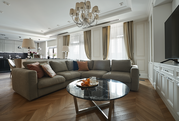 Фотография: Гостиная в стиле Классический, Современный, Эклектика, Квартира, Проект недели, Москва, 4 и больше, Более 90 метров, Александра Останкова – фото на INMYROOM