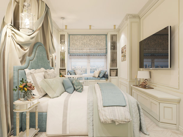 Фотография: Спальня в стиле Классический, Эклектика, Квартира, Проект недели, Москва, Яна Волкова, Юрий Волков, Студия Волковых, новостройка, Монолитный дом, 2 комнаты, 60-90 метров – фото на INMYROOM