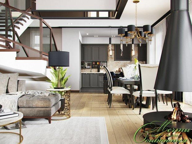 Фото из портфолио Гостиная и кухня в пентхаусе – фотографии дизайна интерьеров на INMYROOM