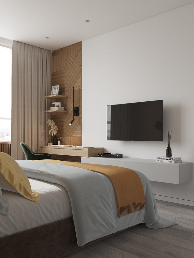 Фотография: Спальня в стиле Современный, Минимализм, Квартира, Проект недели, Москва, Монолитный дом, 3 комнаты, 60-90 метров, Анастасия Григорьева – фото на INMYROOM