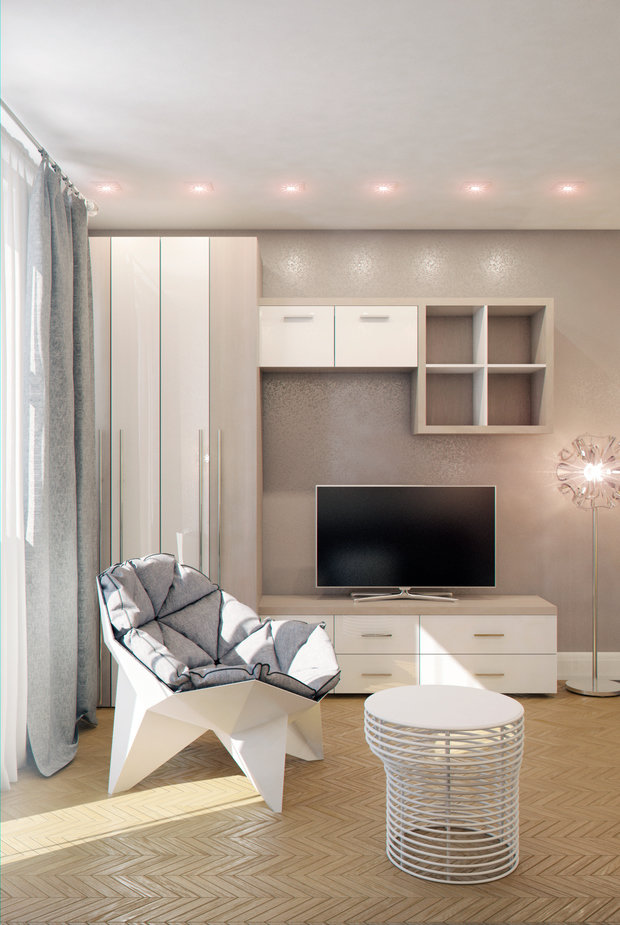 Фотография: Гостиная в стиле Современный, Хай-тек, Скандинавский, Малогабаритная квартира, Квартира, Студия, Проект недели, Марина Саркисян – фото на INMYROOM