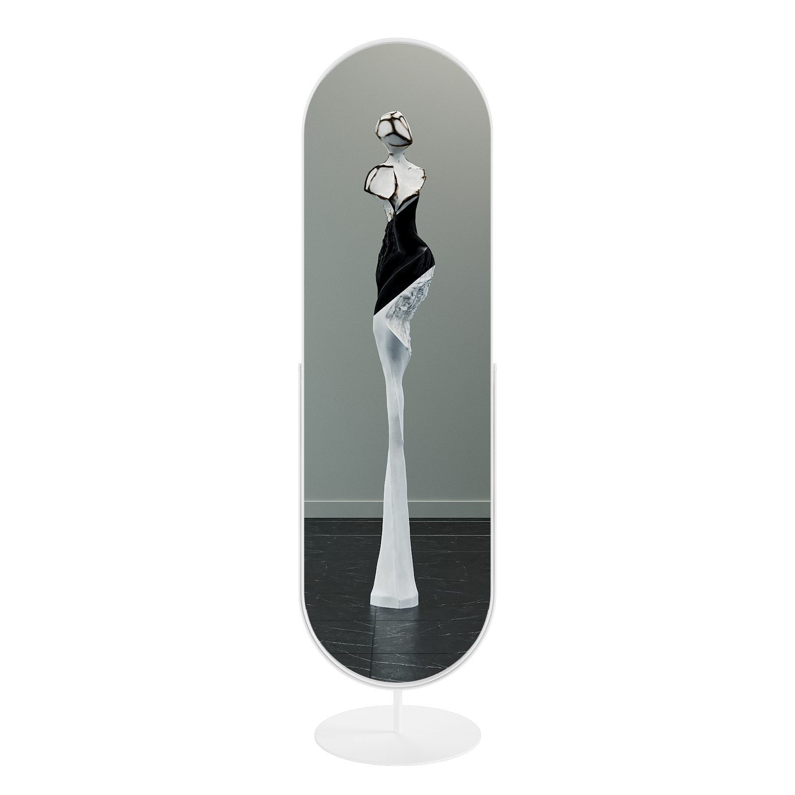 Напольное зеркало в полный рост Ozevis в металлической раме белого цвета