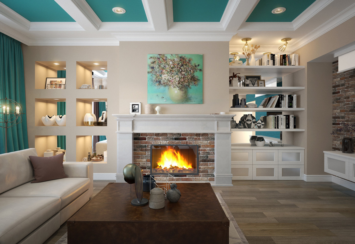 Фото из портфолио Квартира в американском стиле с голубыми кессонами – фотографии дизайна интерьеров на INMYROOM Фото из портфолио Квартира в американском стиле с голубыми кессонами – фотографии дизайна интерьеров на INMYROOM