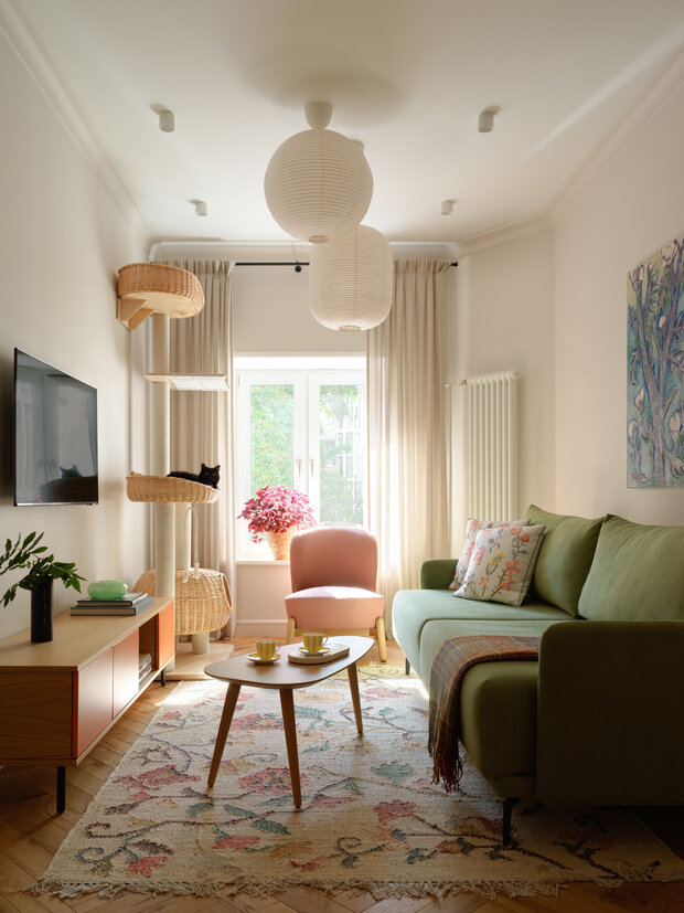 Фотография: Гостиная в стиле Скандинавский, Современный, Эклектика, Квартира, Проект дня, 3 комнаты, 60-90 метров, Анастасия Заркуа, Санкт-Петербруг, фото интерьера, дизайн интерьера фото – фото на INMYROOM