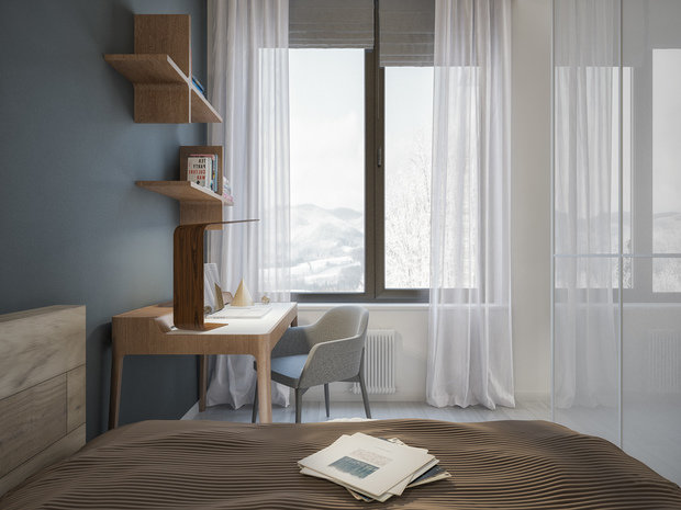 Фотография: Спальня в стиле Эко, Скандинавский, Современный, Квартира, Студия, Проект недели, Москва, Степан Бугаев, «Победа дизайна», новостройка, Монолитный дом, 40-60 метров – фото на INMYROOM